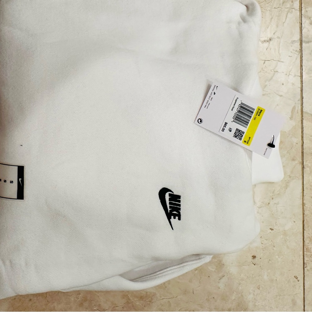 Nike Sweatshirt Mens White Black Futura Club Fleece Hoodie Sweater Hooded Size S - Picture 3 of 3